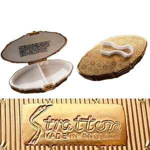 💊Vintage Stratton England Gold Tone Shell Pill Box + Tweezers Hollywood Regency